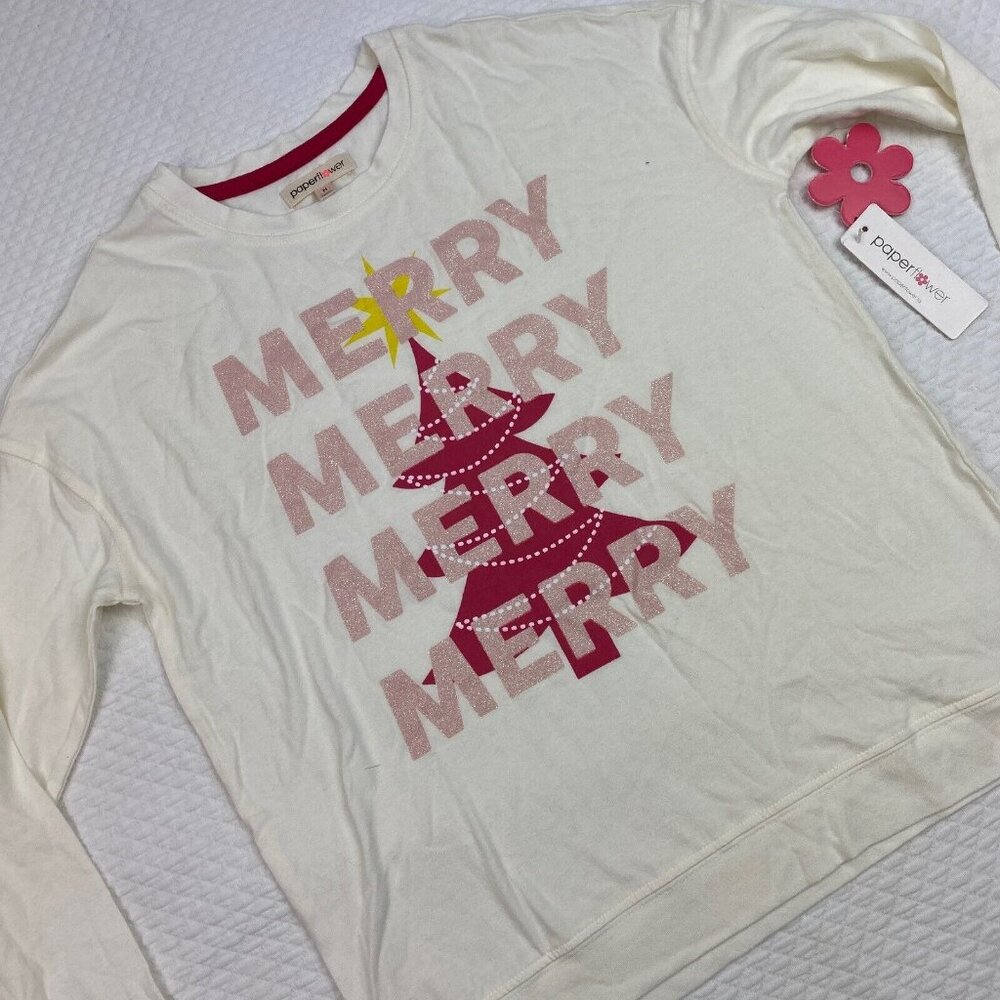 NWT Paper Flower Girls 10 Medium Top Shirt Merry Glitter Christmas Holiday $35